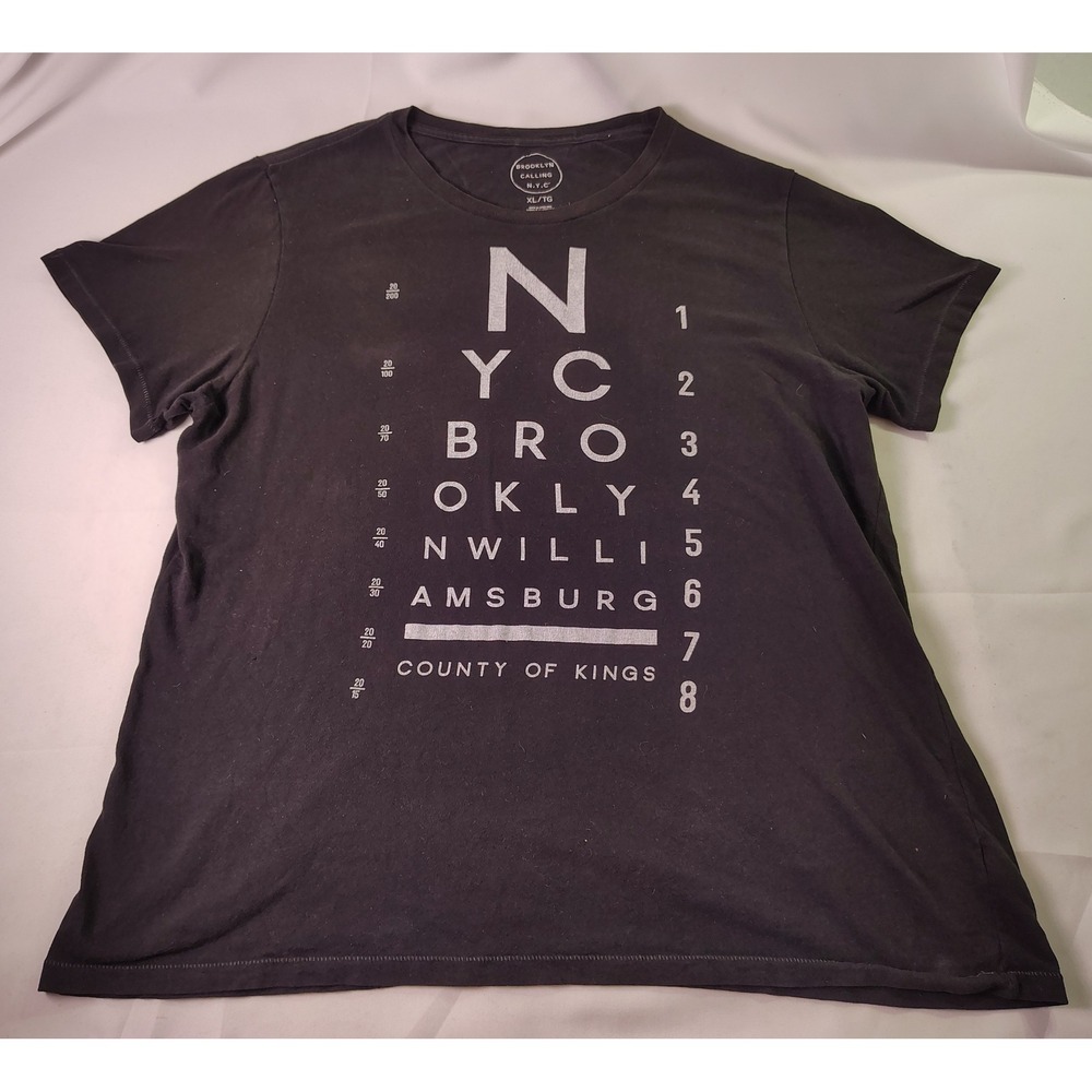 Brooklyn Calling NYC Mens XL Eye Chart Graphic T-Shirt Black Hip Hop Streetwear